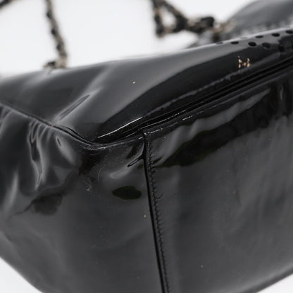 CHANEL Chain Tote Bag Patent leather Black Silver CC 86039