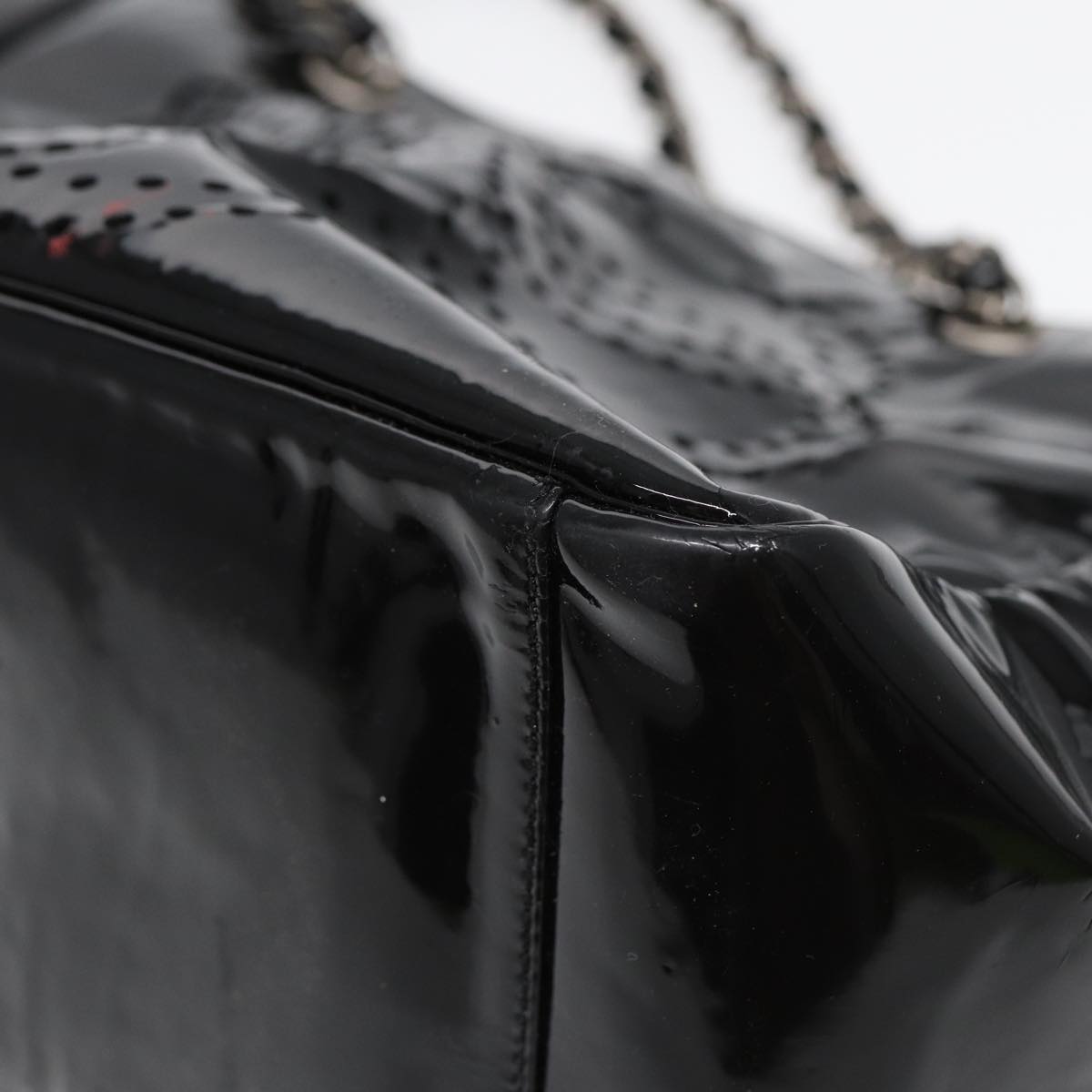 CHANEL Chain Tote Bag Patent leather Black Silver CC 86039