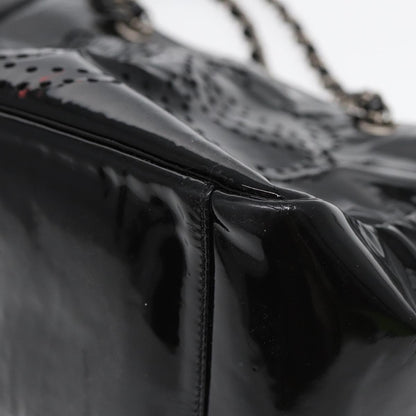 CHANEL Chain Tote Bag Patent leather Black Silver CC 86039