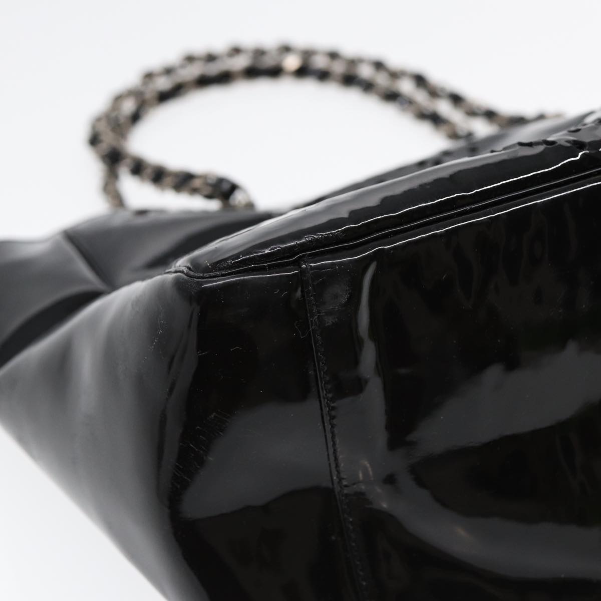 CHANEL Chain Tote Bag Patent leather Black Silver CC 86039