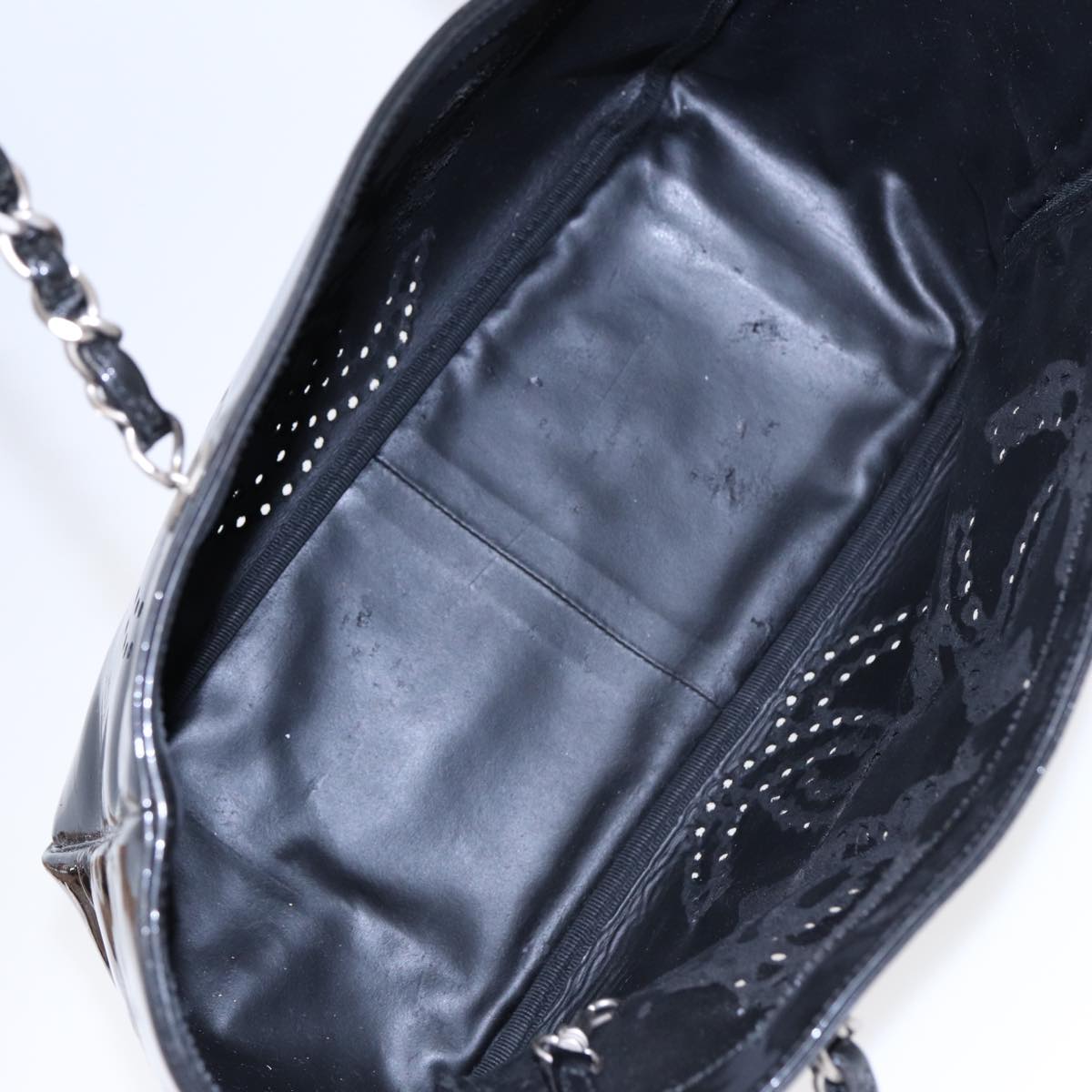 CHANEL Chain Tote Bag Patent leather Black Silver CC 86039