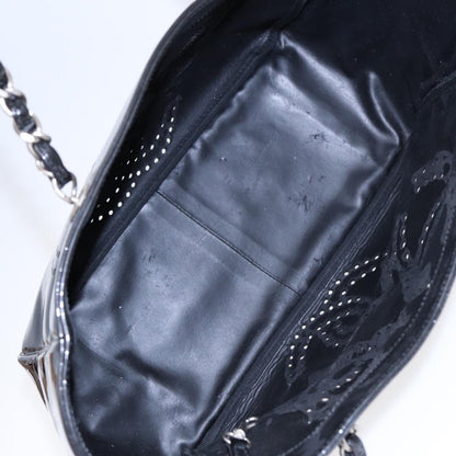 CHANEL Chain Tote Bag Patent leather Black Silver CC 86039