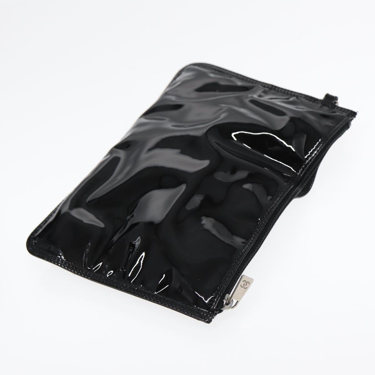 CHANEL Chain Tote Bag Patent leather Black Silver CC 86039