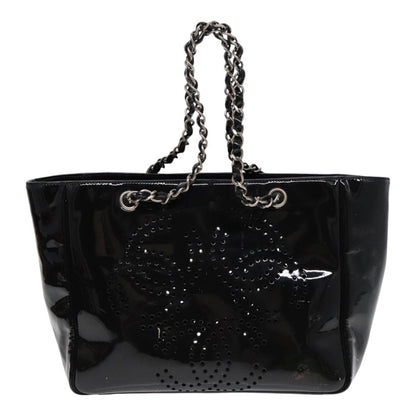 CHANEL Chain Tote Bag Patent leather Black Silver CC 86039