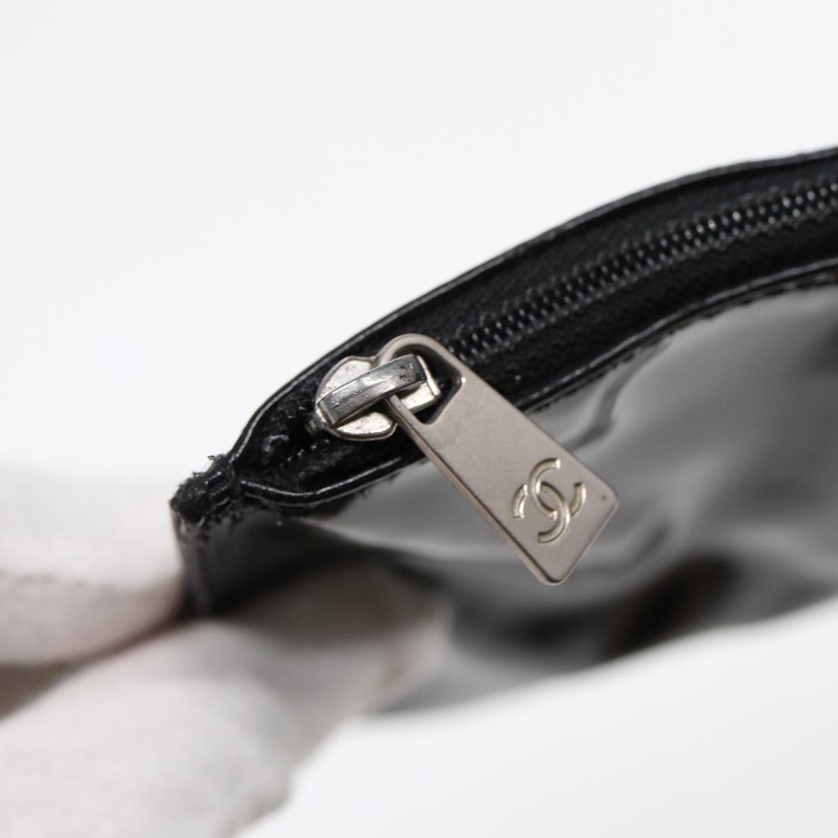 CHANEL Chain Tote Bag Patent leather Black Silver CC 86039