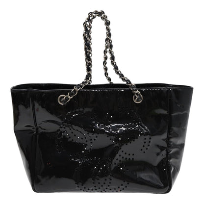 CHANEL Chain Tote Bag Patent leather Black Silver CC 86039