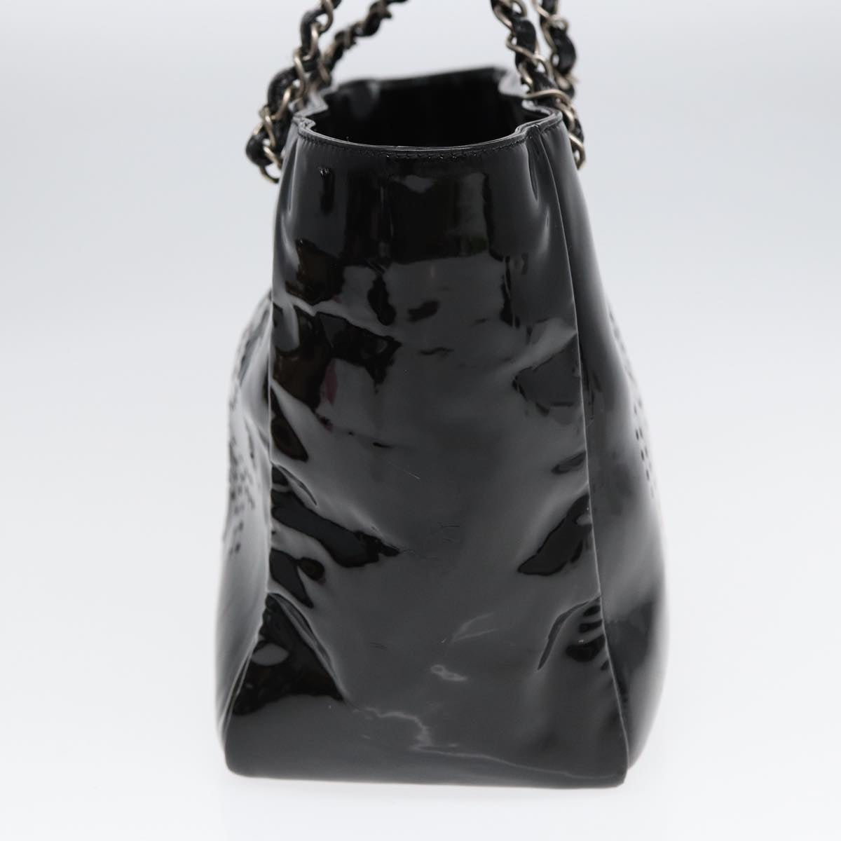 CHANEL Chain Tote Bag Patent leather Black Silver CC 86039