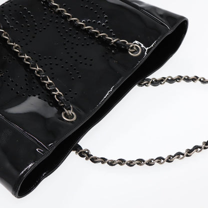 CHANEL Chain Tote Bag Patent leather Black Silver CC 86039