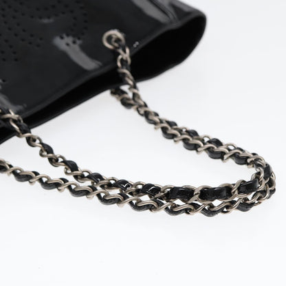 CHANEL Chain Tote Bag Patent leather Black Silver CC 86039