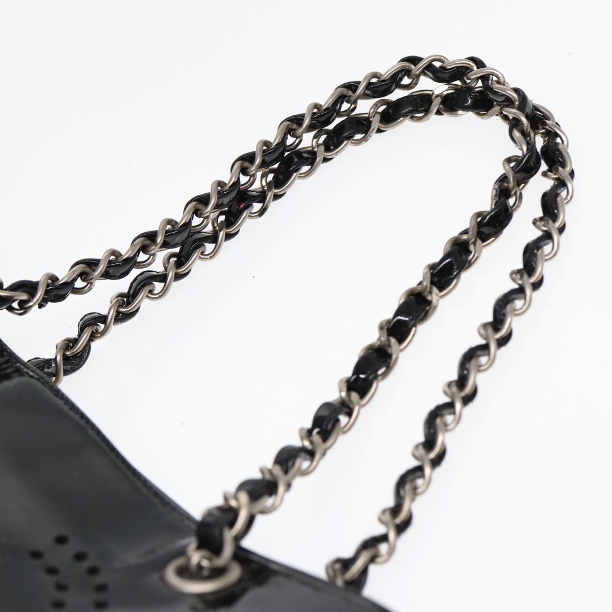 CHANEL Chain Tote Bag Patent leather Black Silver CC 86039