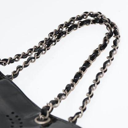 CHANEL Chain Tote Bag Patent leather Black Silver CC 86039