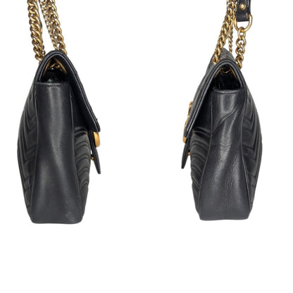 Gucci Black Chevron Quilted GG Marmont Medium Shoulder Bag