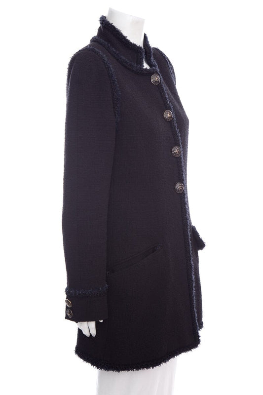 Chanel Black Tweed Button Up Jacket  SZ 44