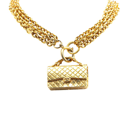 Gold Chanel Gold Plated Multi Chain Flap Bag Pendant Necklace