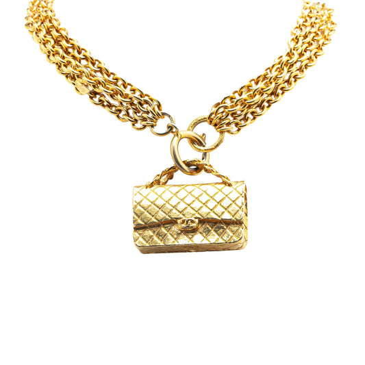 Gold Chanel Gold Plated Multi Chain Flap Bag Pendant Necklace