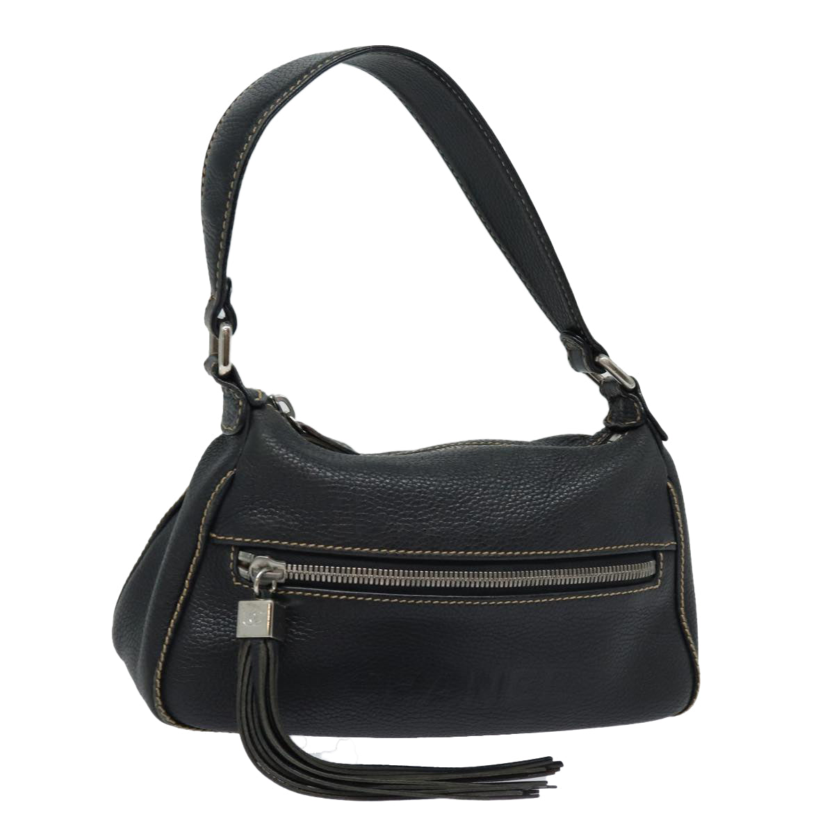 CHANEL Shoulder Bag Leather Black Silver CC 87033