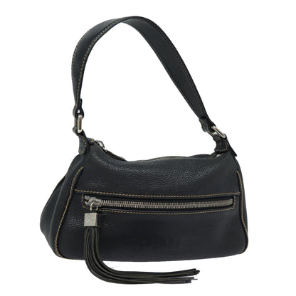 CHANEL Shoulder Bag Leather Black Silver CC 87033