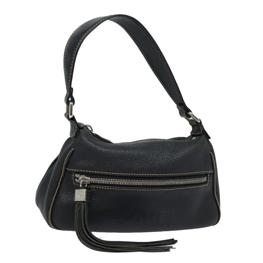 CHANEL Shoulder Bag Leather Black Silver CC 87033
