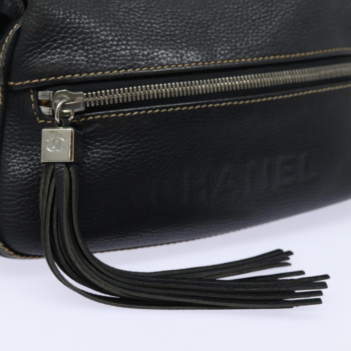 CHANEL Shoulder Bag Leather Black Silver CC 87033