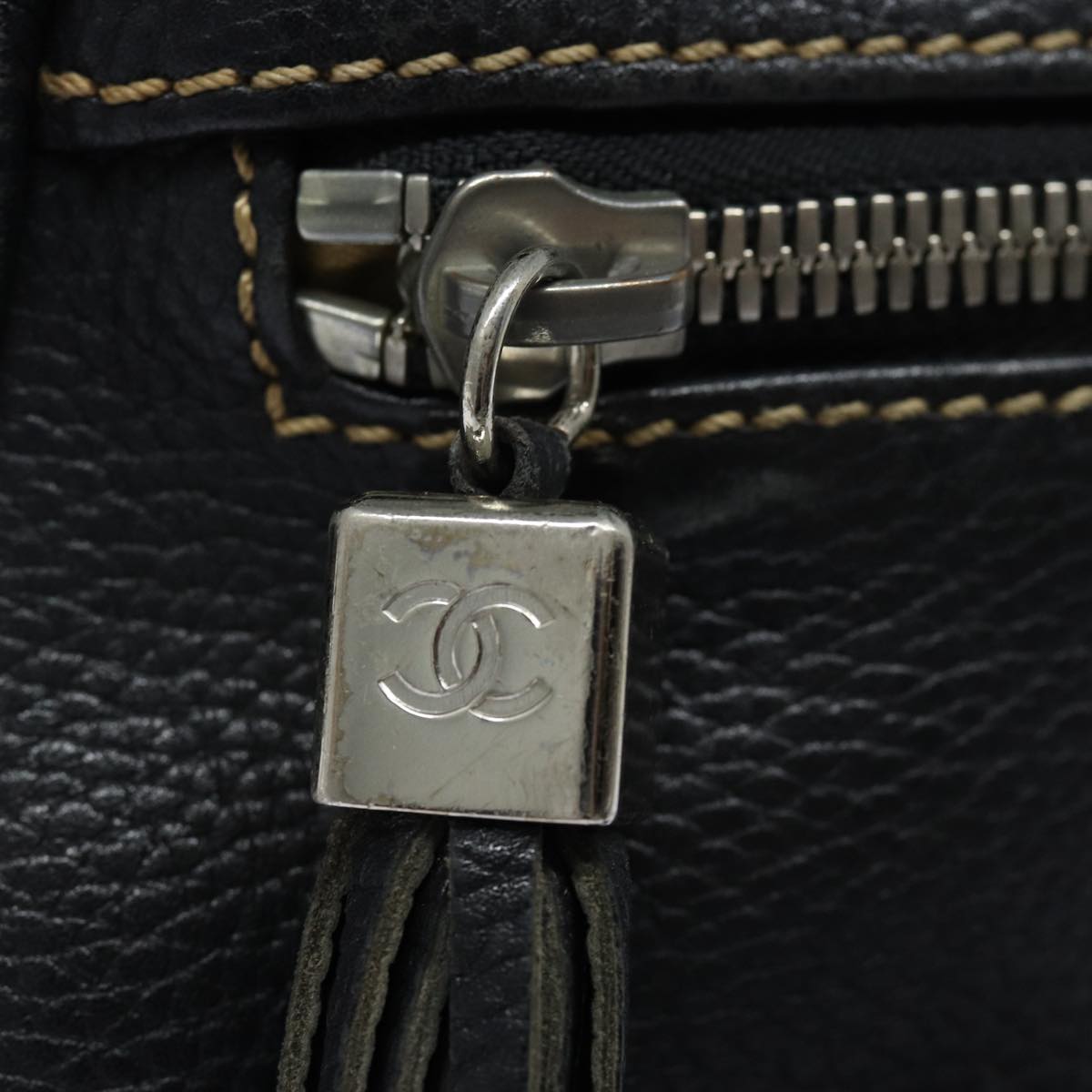 CHANEL Shoulder Bag Leather Black Silver CC 87033