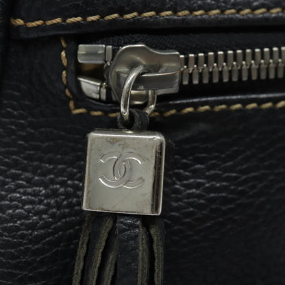 CHANEL Shoulder Bag Leather Black Silver CC 87033