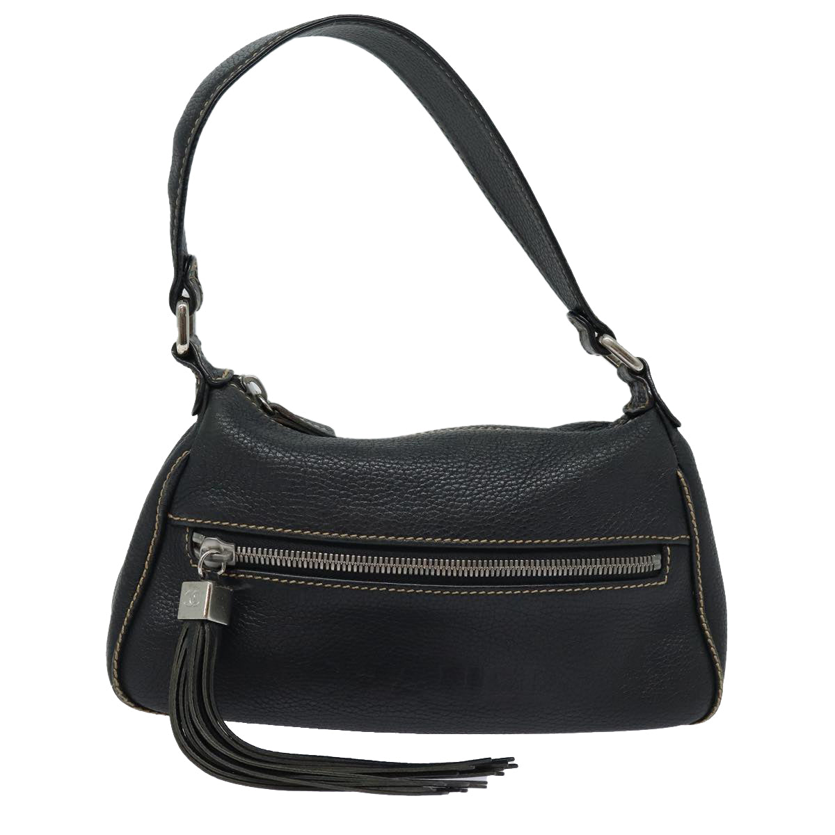 CHANEL Shoulder Bag Leather Black Silver CC 87033