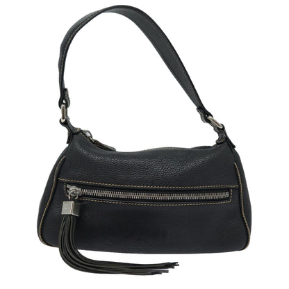 CHANEL Shoulder Bag Leather Black Silver CC 87033