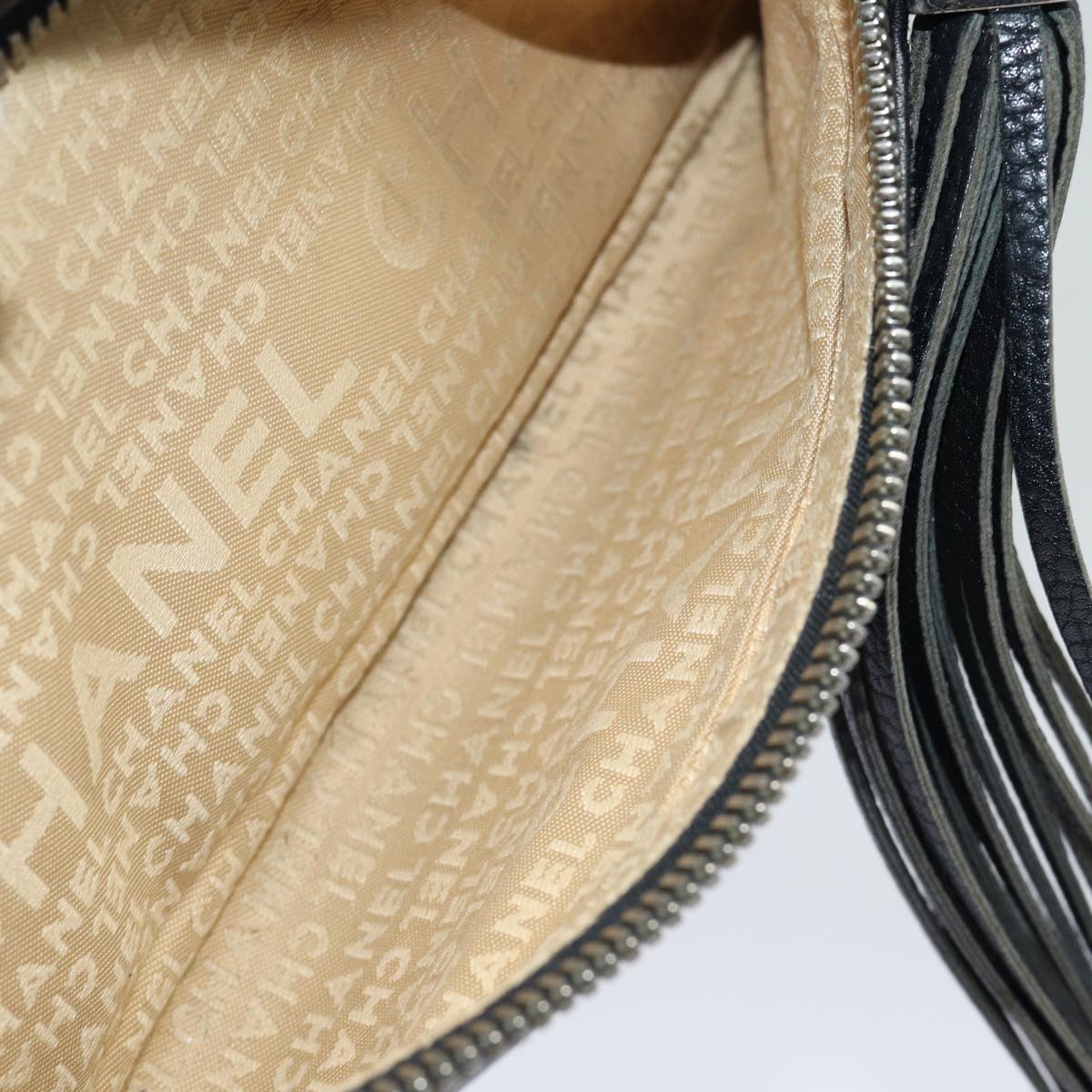 CHANEL Shoulder Bag Leather Black Silver CC 87033