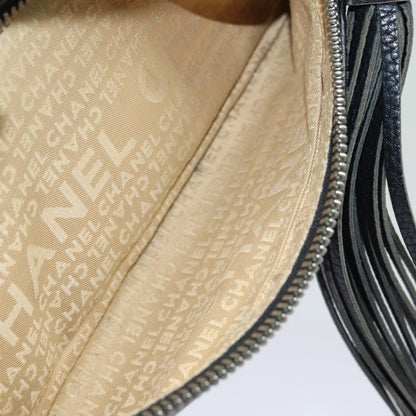 CHANEL Shoulder Bag Leather Black Silver CC 87033