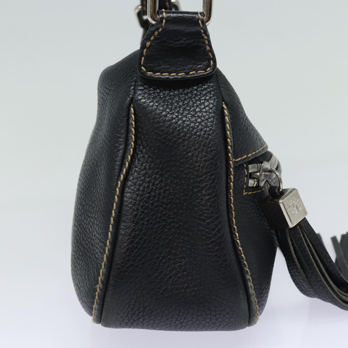 CHANEL Shoulder Bag Leather Black Silver CC 87033