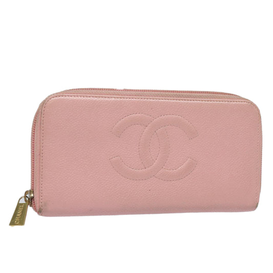 CHANEL COCO Mark Long Wallet Caviar Skin Pink Gold CC 87035