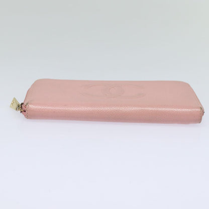 CHANEL COCO Mark Long Wallet Caviar Skin Pink Gold CC 87035