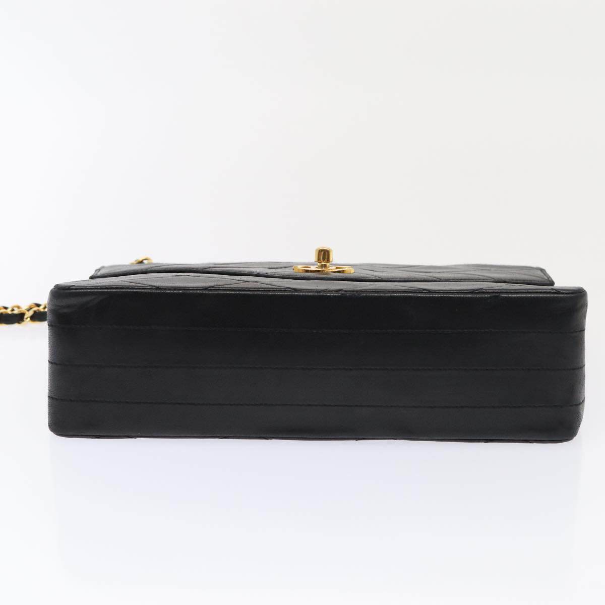 CHANEL Matelasse Turn Lock Chain Hand Bag Lamb Skin Black Gold CC 87124A