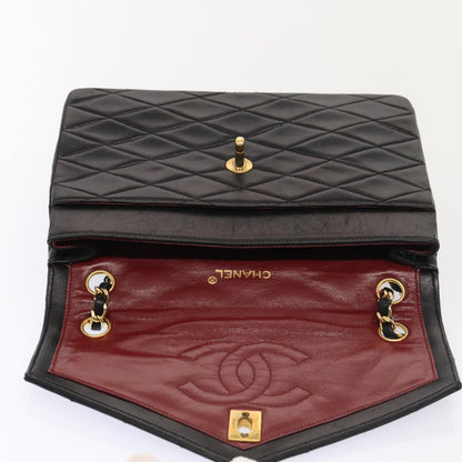 CHANEL Matelasse Turn Lock Chain Hand Bag Lamb Skin Black Gold CC 87124A
