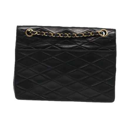 CHANEL Matelasse Turn Lock Chain Hand Bag Lamb Skin Black Gold CC 87124A