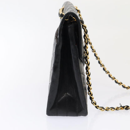 CHANEL Matelasse Turn Lock Chain Hand Bag Lamb Skin Black Gold CC 87124A