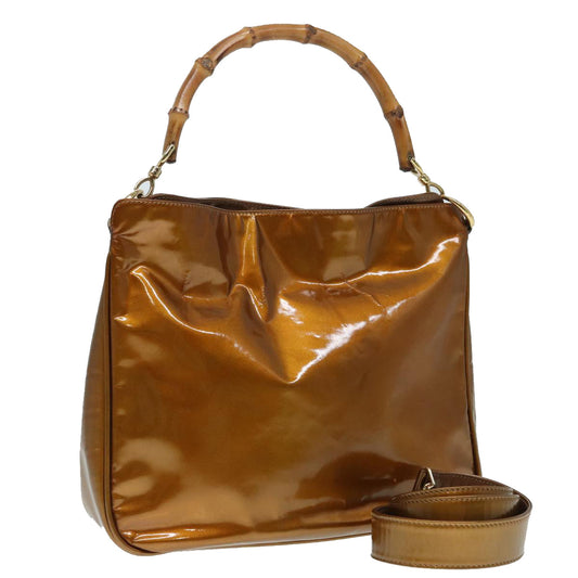 GUCCI Bamboo Hand Bag patent 2way Bronze  87342