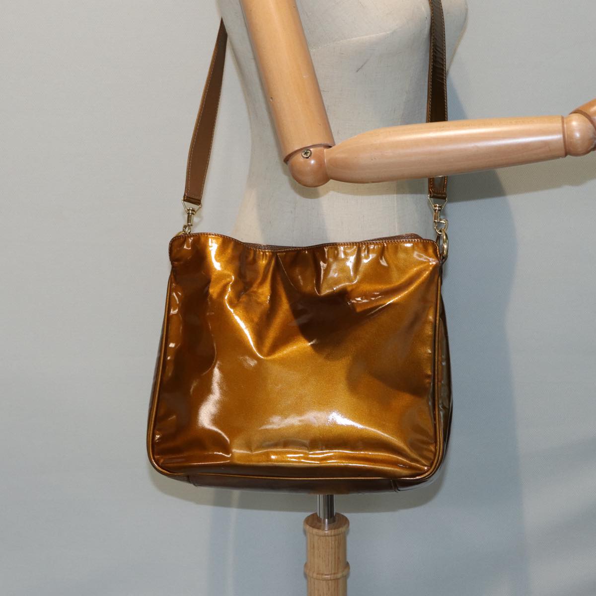 GUCCI Bamboo Hand Bag patent 2way Bronze  87342
