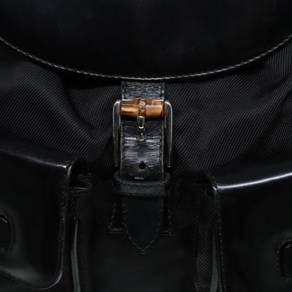 GUCCI Bamboo Backpack Canvas patent leather Black Silver  87626