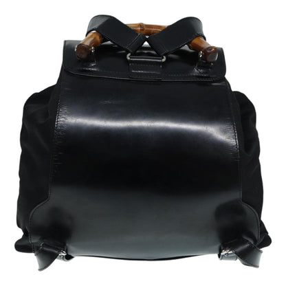 GUCCI Bamboo Backpack Canvas patent leather Black Silver  87626