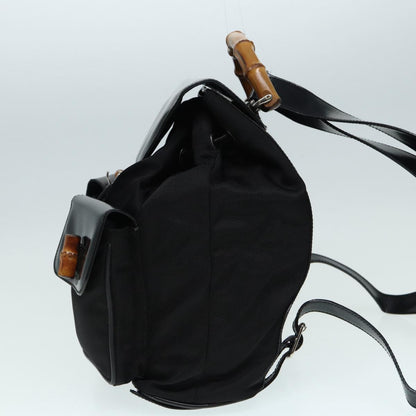 GUCCI Bamboo Backpack Canvas patent leather Black Silver  87626