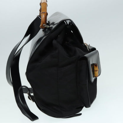 GUCCI Bamboo Backpack Canvas patent leather Black Silver  87626