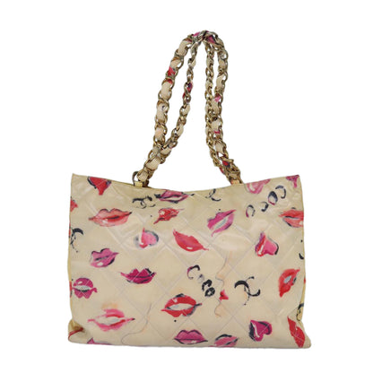 CHANEL Lip Tote Bag Enamel White Red CC 87655A