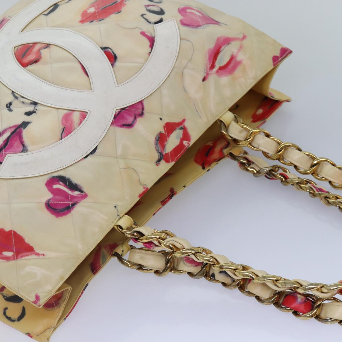 CHANEL Lip Tote Bag Enamel White Red CC 87655A