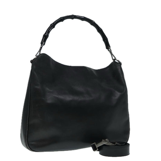 GUCCI Bamboo Shoulder Bag Leather 2way Black Silver 0011577  87779