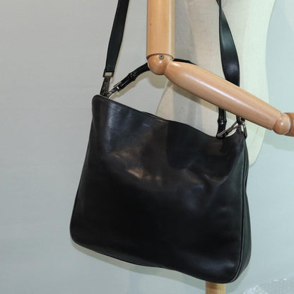 GUCCI Bamboo Shoulder Bag Leather 2way Black Silver 0011577  87779