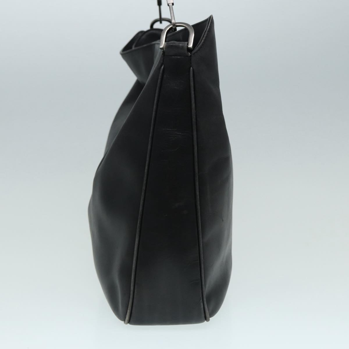 GUCCI Bamboo Shoulder Bag Leather 2way Black Silver 0011577  87779