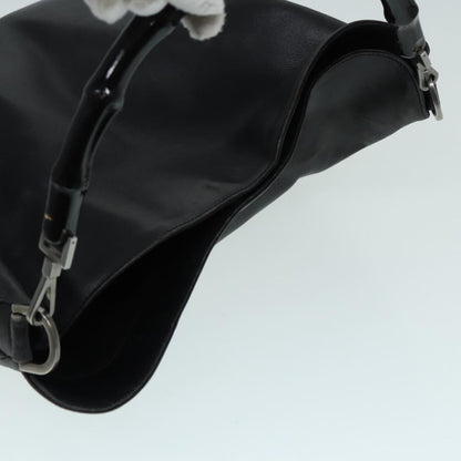 GUCCI Bamboo Shoulder Bag Leather 2way Black Silver 0011577  87779