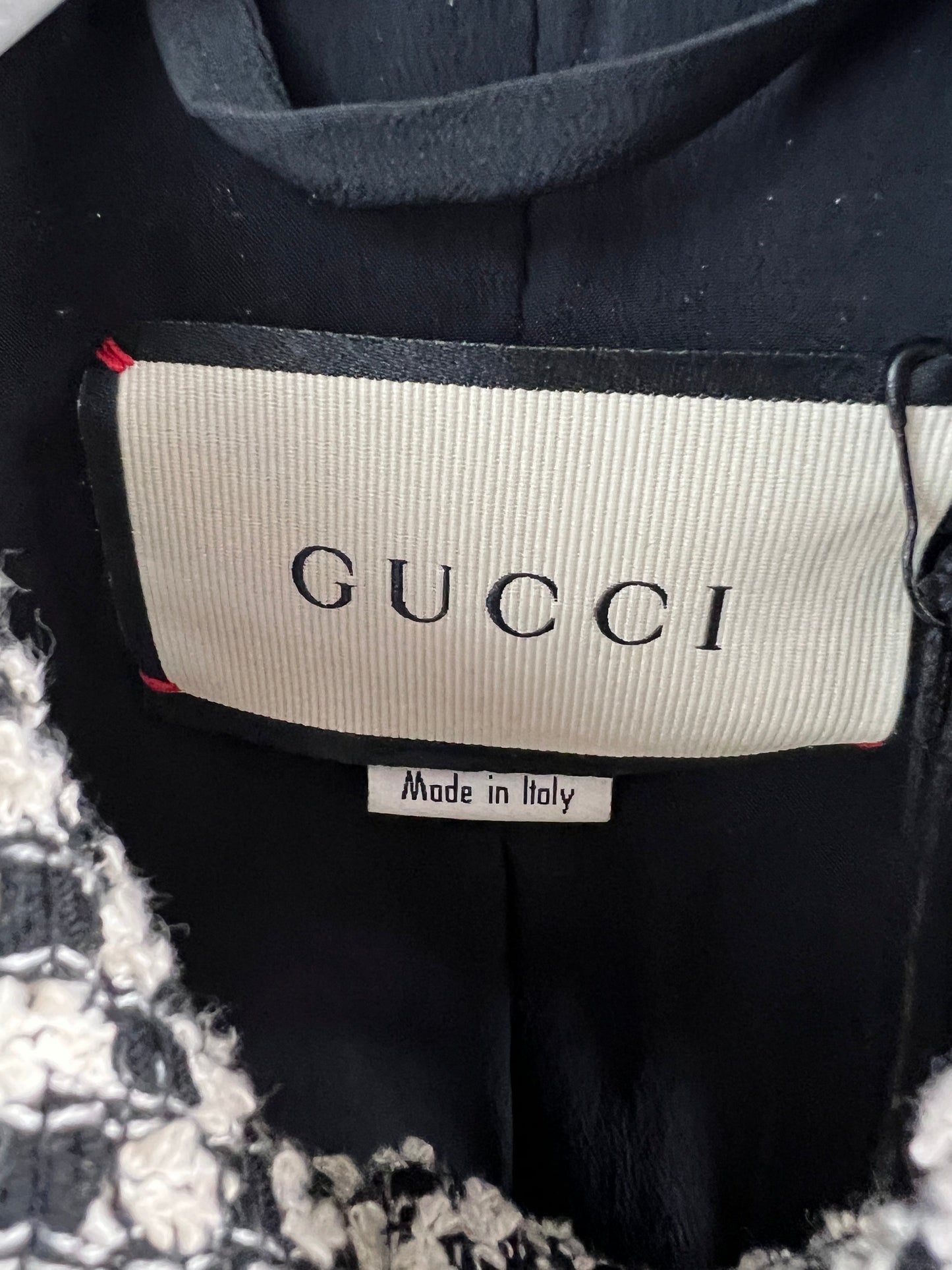 Gucci Black and White Tweed Jacket with Lace Detail and GG Buttons Size IT 36 (UK 4)