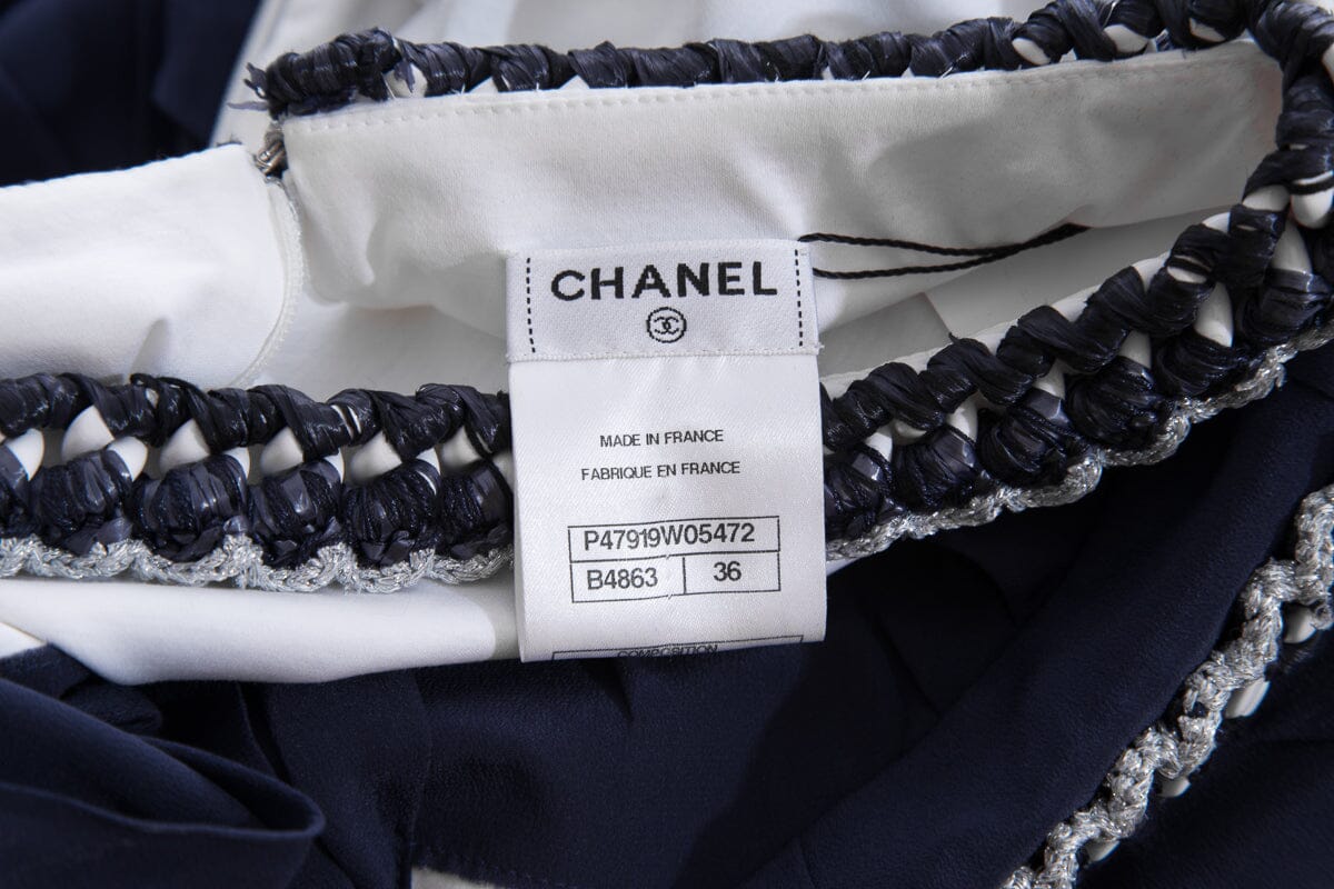 Chanel Navy & White Folded Detail Dress SZ 36